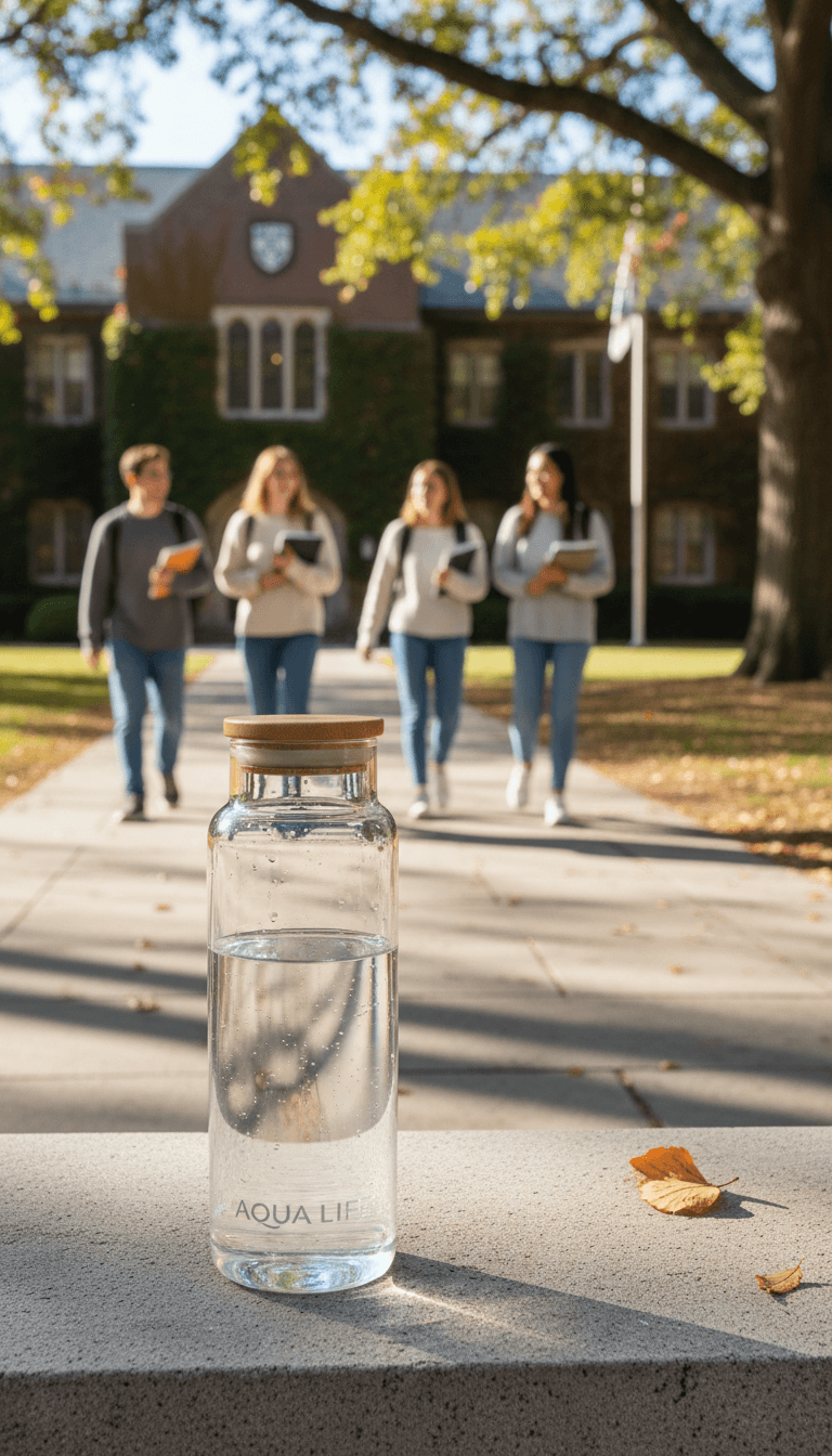 Bottle displayed in campus environment
